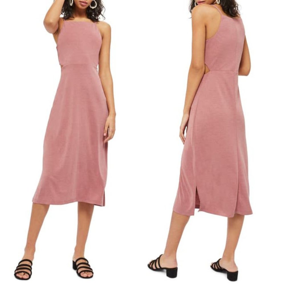TOPSHOP blush pink cutout high neck midi dress
